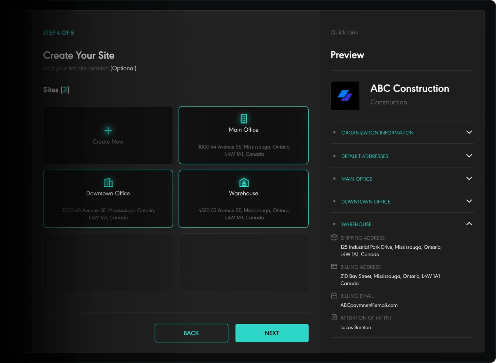 Organization site structure interface